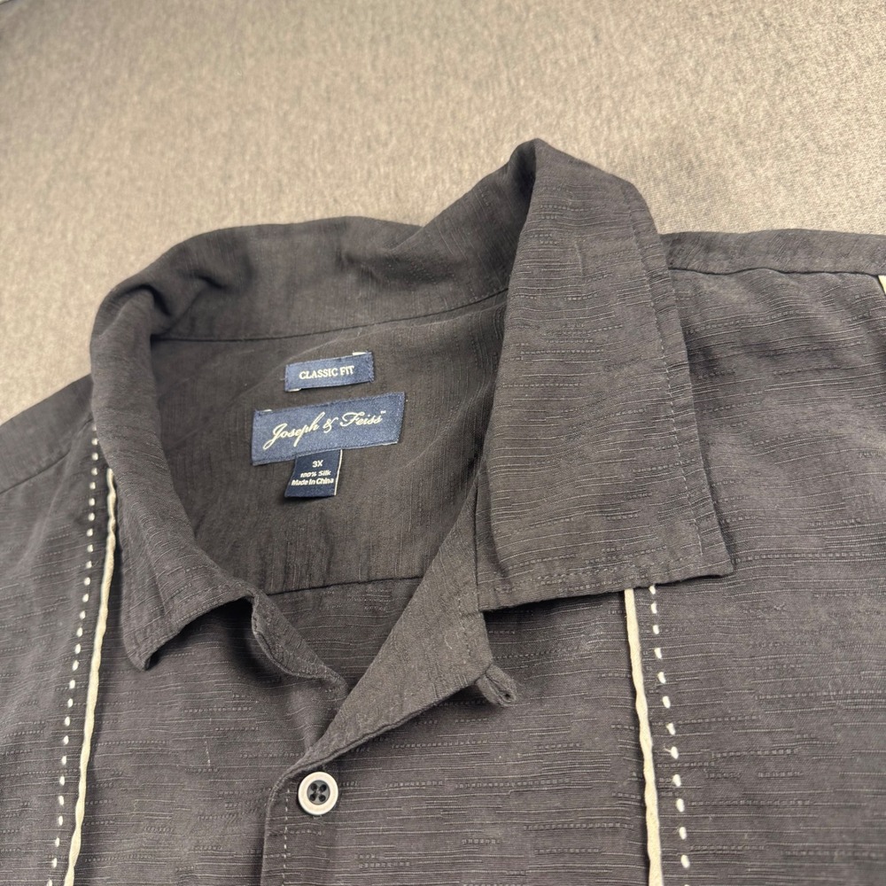 Joseph & Feiss Mens 3X Silk Camp‎ Shirt Black Textured Short Sleeve Button Down